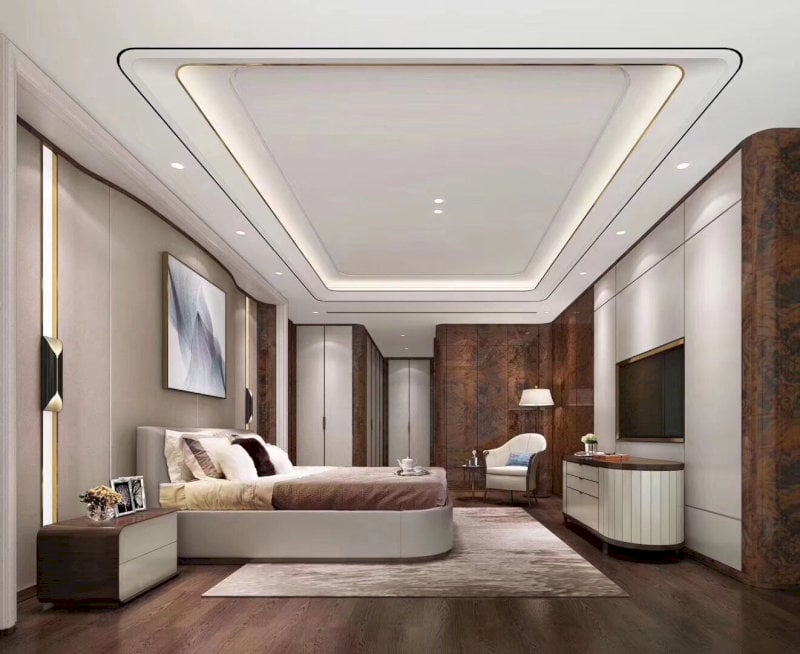 Trần phòng ngủ thiết kế bo cong nhẹ tạo cảm giác thư giãn