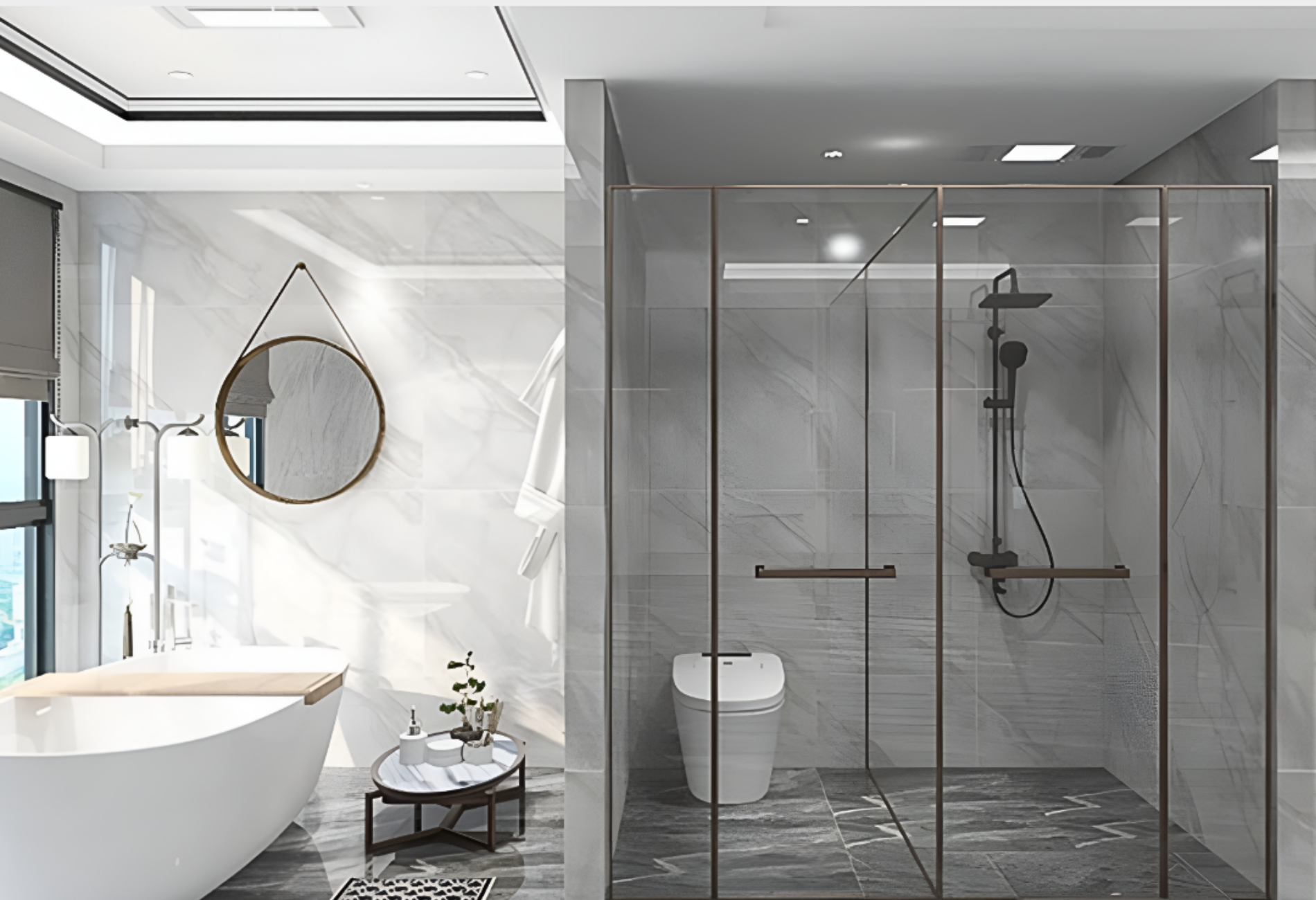 Thiết kế phòng tắm sáng tạo, nổi bật với trần thạch cao chịu nước giật cấp kín (Nguồn: Internet)