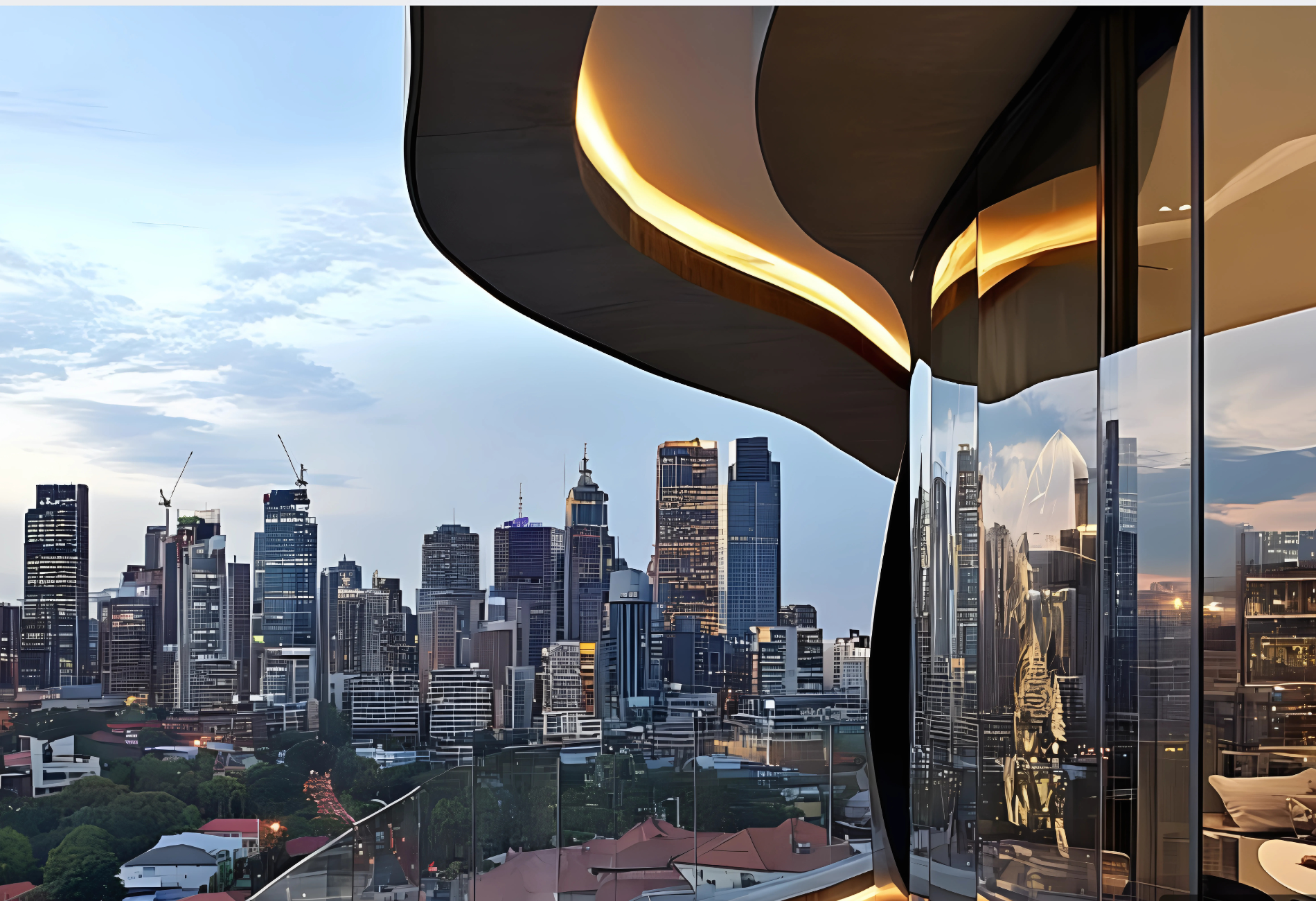Trần thạch cao uốn cong giúp tăng vẻ đẹp sang trọng cho khu vực ban công của các căn chung cư, penthouse (Nguồn: Pinterest)
